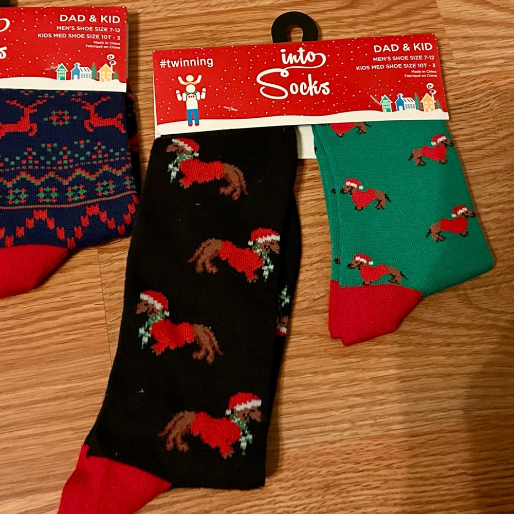 Weenie dog matching socks for dad and child